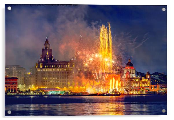 Liverpool Waterfront Fireworks Acrylic by Kevin Elias