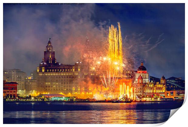 Liverpool Waterfront Fireworks Print by Kevin Elias