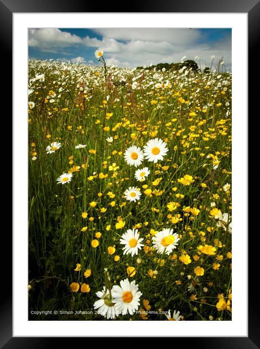 Wildflower Meadow Cotswolds Landscape Framed Mounted Print by Simon Johnson