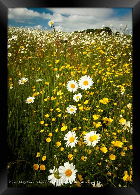 Wildflower Meadow Cotswolds Landscape Framed Print by Simon Johnson