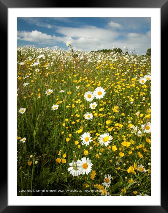 Wildflower Meadow Cotswolds Landscape Framed Mounted Print by Simon Johnson