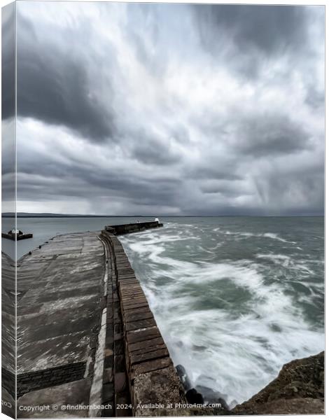 Burghead Harbour dramatic waves Canvas Print by @findhornbeach 