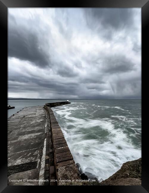 Burghead Harbour dramatic waves Framed Print by @findhornbeach 