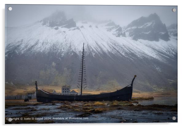 Vestrahorn Mountain, Viking Village Landscape Acrylic by Justo II Gayad