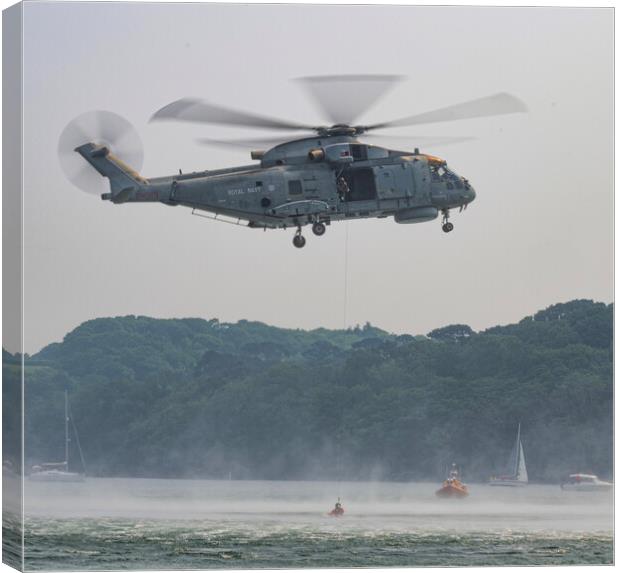 Royal Navy Merlin Helicopter Sea Rescue Canvas Print by kathy white