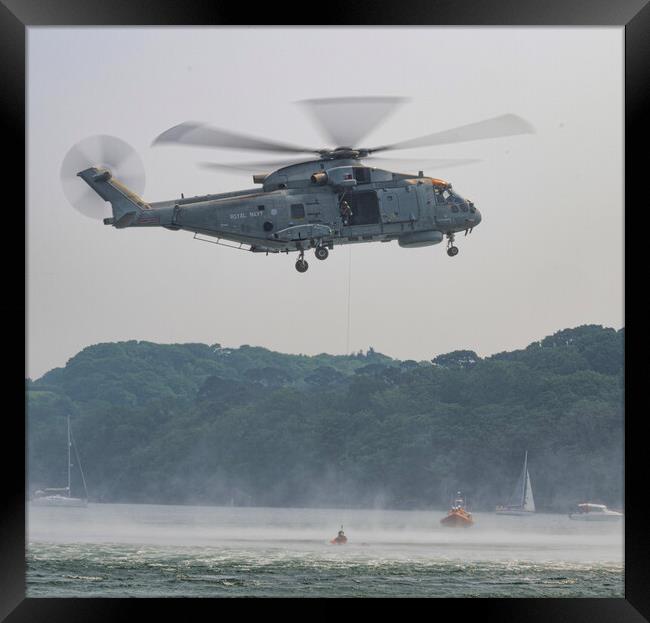 Royal Navy Merlin Helicopter Sea Rescue Framed Print by kathy white