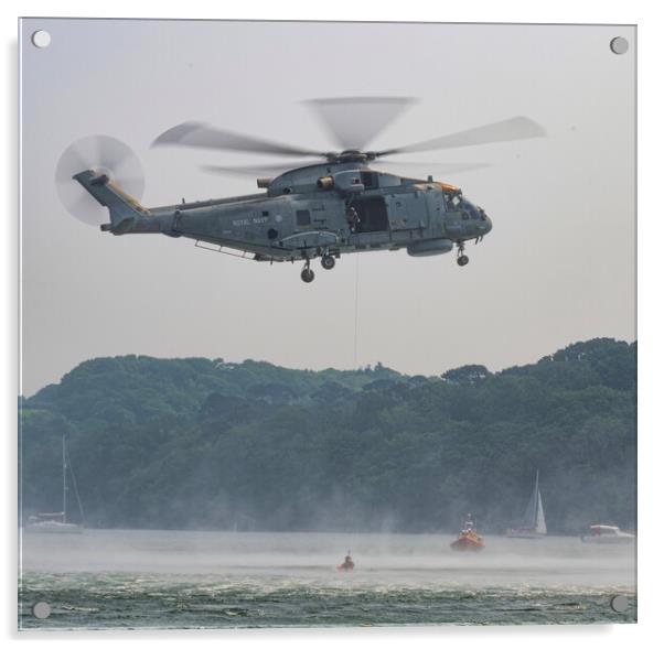 Royal Navy Merlin Helicopter Sea Rescue Acrylic by kathy white