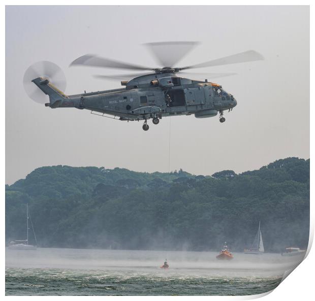 Royal Navy Merlin Helicopter Sea Rescue Print by kathy white