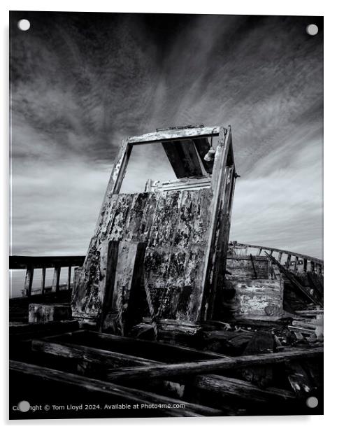 Dungeness Abandoned Boat Black & White Acrylic by Tom Lloyd