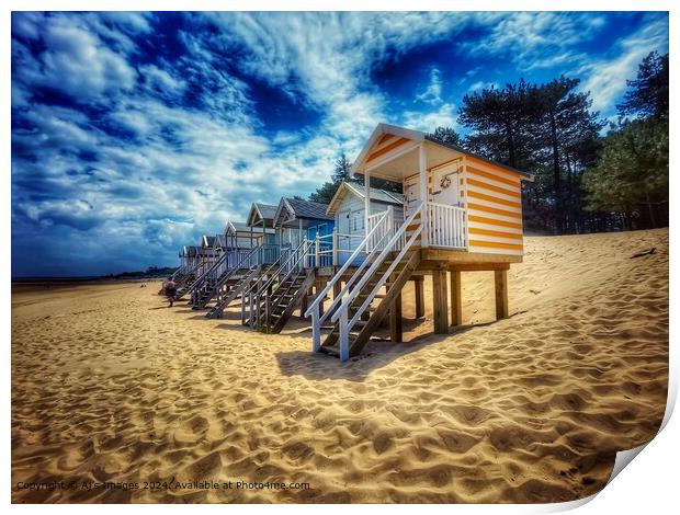 Beach huts at Wells Next On Sea  Print by Aj’s Images