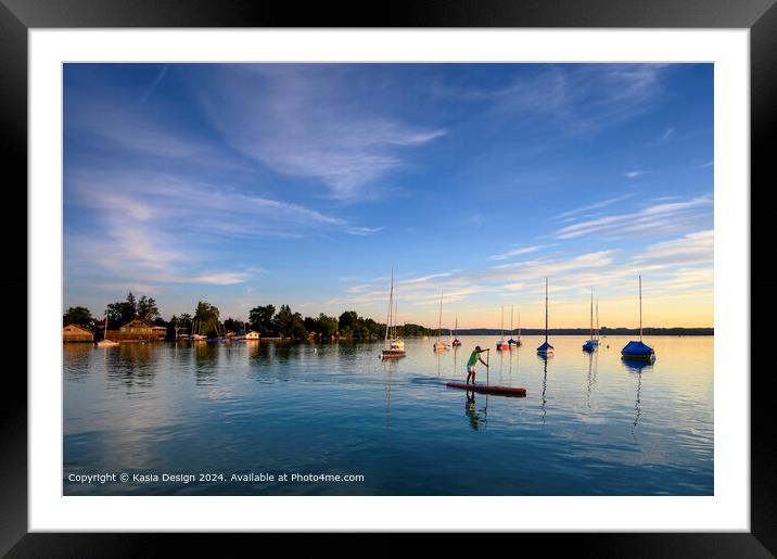 Paddleboarding at Dusk on Lake Woerth Framed Mounted Print by Kasia Design