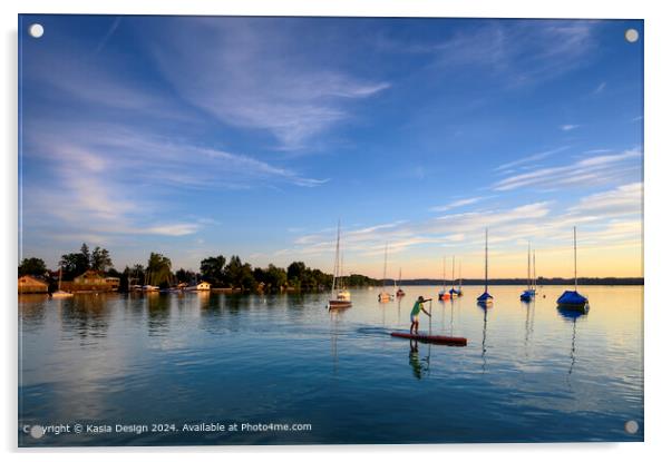 Paddleboarding at Dusk on Lake Woerth Acrylic by Kasia Design