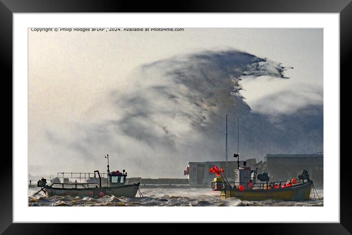 Storm Eunice hits Lyme Regis Framed Mounted Print by Philip Hodges aFIAP ,