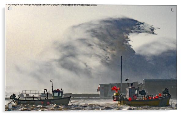 Storm Eunice hits Lyme Regis Acrylic by Philip Hodges aFIAP ,