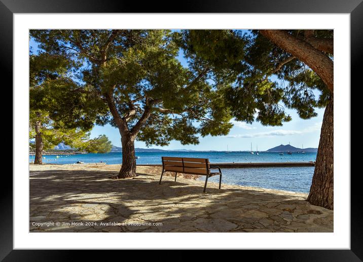 Bench on Pine Walk Pollenca Framed Mounted Print by Jim Monk
