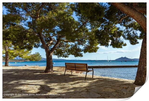 Bench on Pine Walk Pollenca Print by Jim Monk