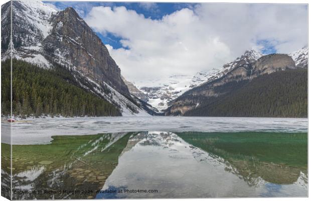 Emerald Lake, Snowy Peaks, Canadian Serenity Canvas Print by Richard Morgan