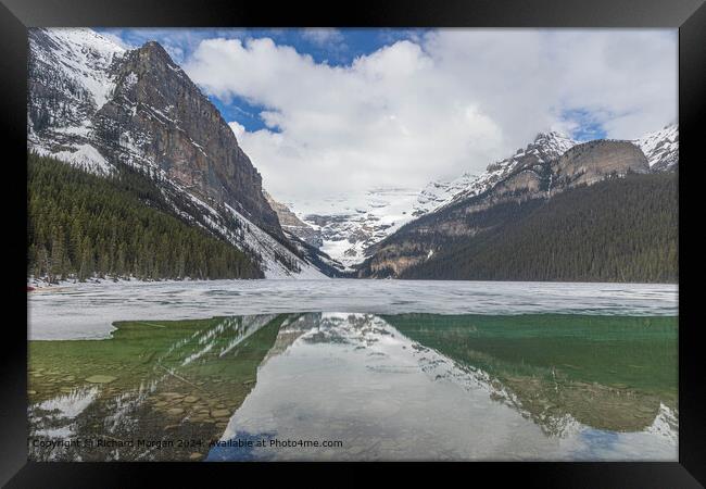 Emerald Lake, Snowy Peaks, Canadian Serenity Framed Print by Richard Morgan