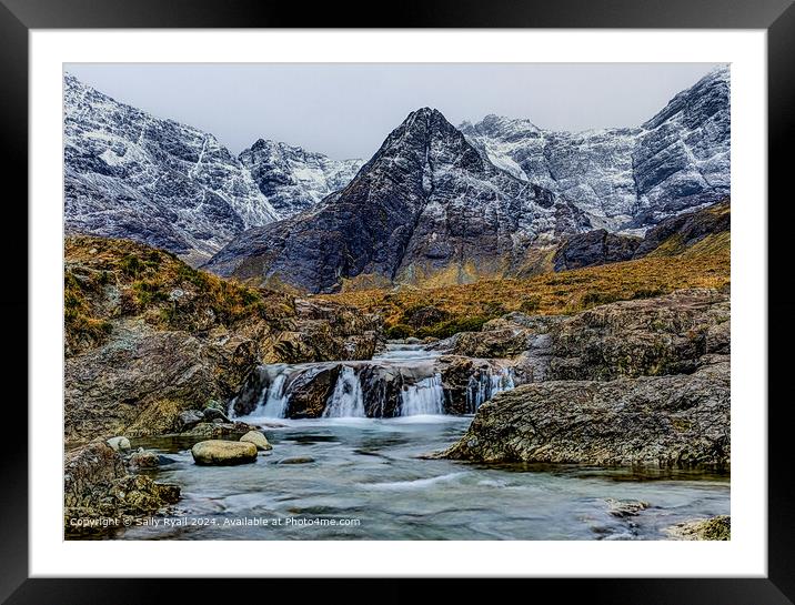 Snowy Mountain, Flowing Stream, Fairypools Framed Mounted Print by Sally Ryall