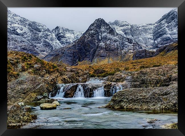 Snowy Mountain, Flowing Stream, Fairypools Framed Print by Sally Ryall