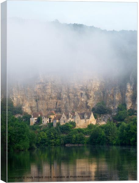 Misty River Reflection, La Roque-Gageac Canvas Print by Andy Millard