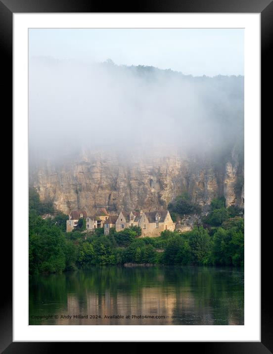 Misty River Reflection, La Roque-Gageac Framed Mounted Print by Andy Millard