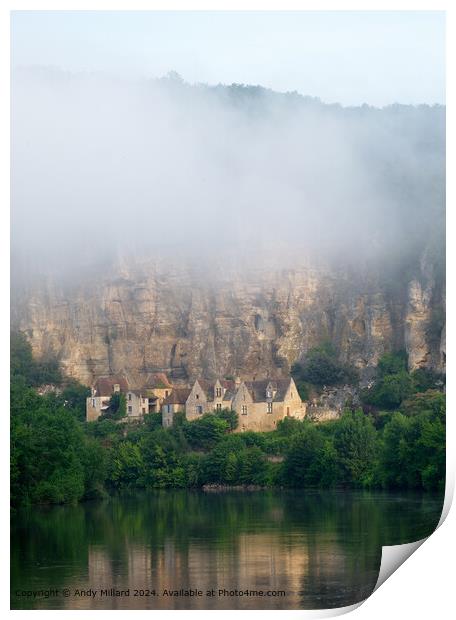 Misty River Reflection, La Roque-Gageac Print by Andy Millard