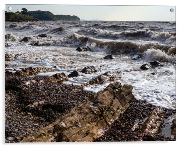 Crashing waves in Clevedon bay Acrylic by Martin fenton