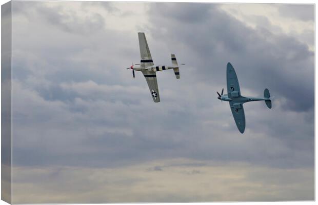 Mustang and Spitfire in the Clouds: British Skies Canvas Print by Glen Allen