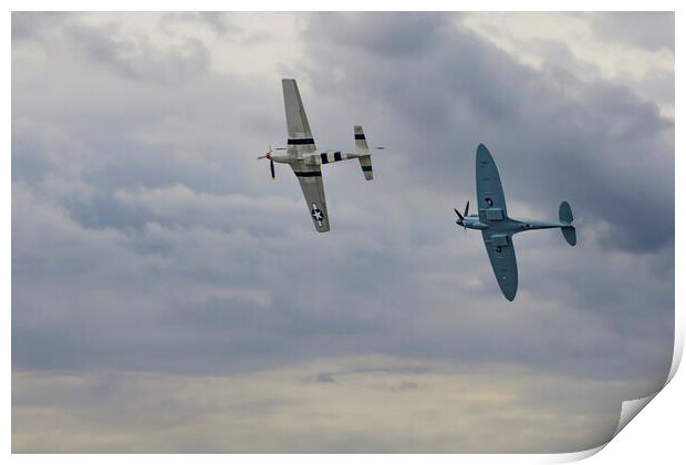 Mustang and Spitfire in the Clouds: British Skies Print by Glen Allen