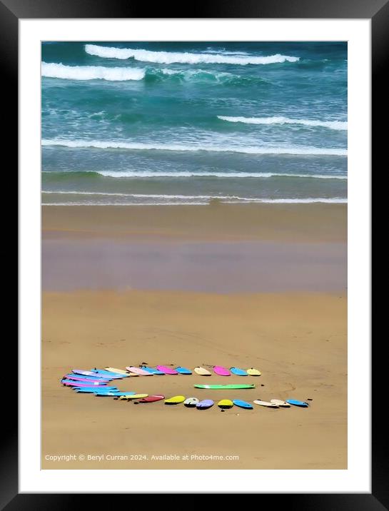 Gwithian Beach Surfboards Framed Mounted Print by Beryl Curran