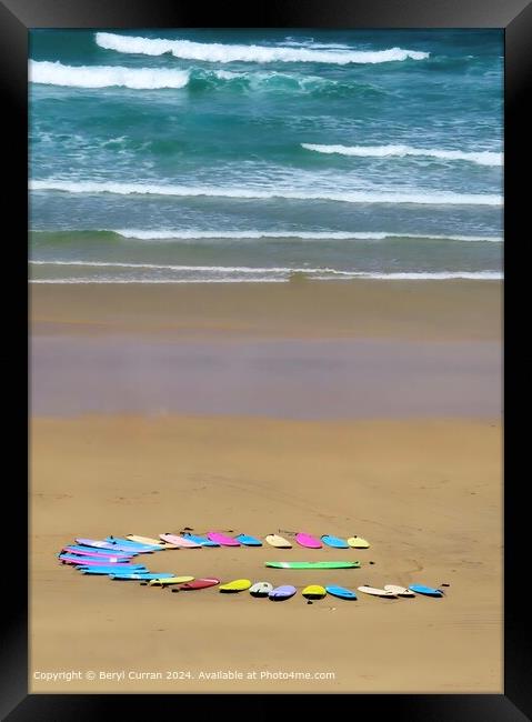 Gwithian Beach Surfboards Framed Print by Beryl Curran