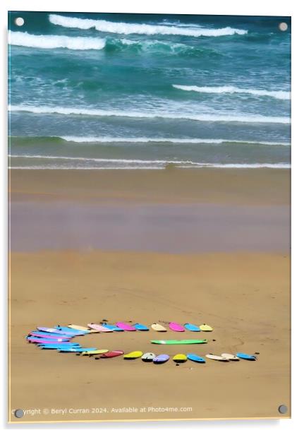 Gwithian Beach Surfboards Acrylic by Beryl Curran