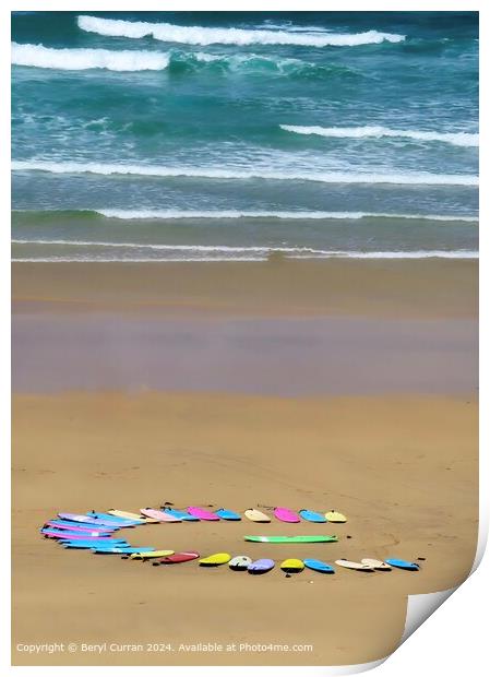 Gwithian Beach Surfboards Print by Beryl Curran