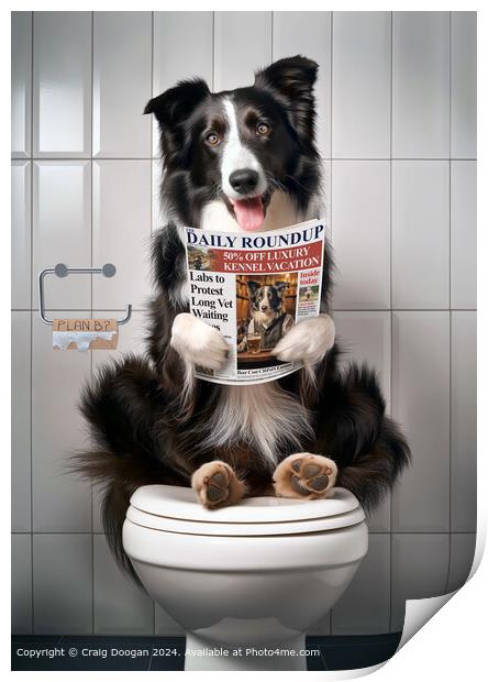 Border Collie Dog on the Toilet Print by Craig Doogan