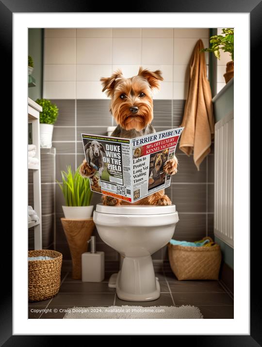 Yorkshire Terrier Dog on the Toilet Framed Mounted Print by Craig Doogan