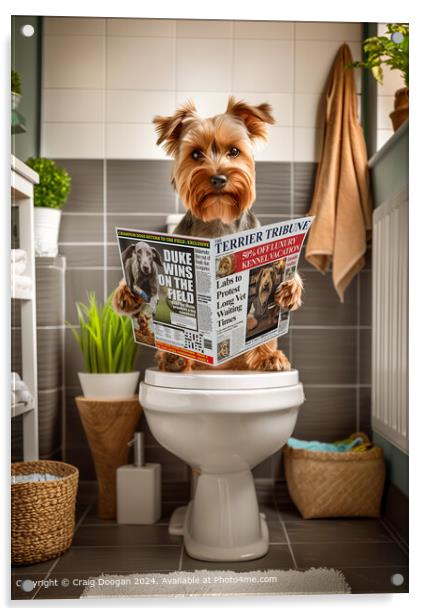 Yorkshire Terrier Dog on the Toilet Acrylic by Craig Doogan