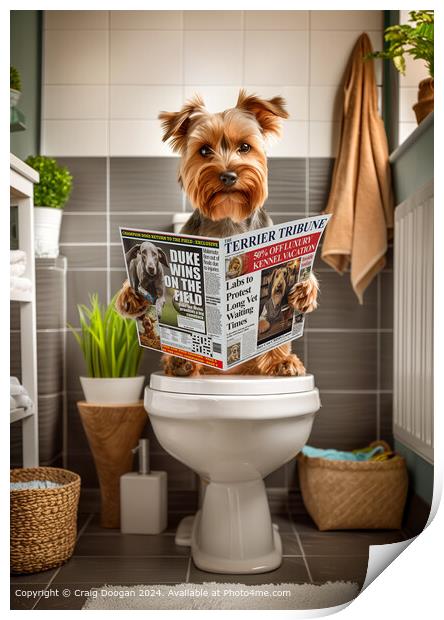 Yorkshire Terrier Dog on the Toilet Print by Craig Doogan