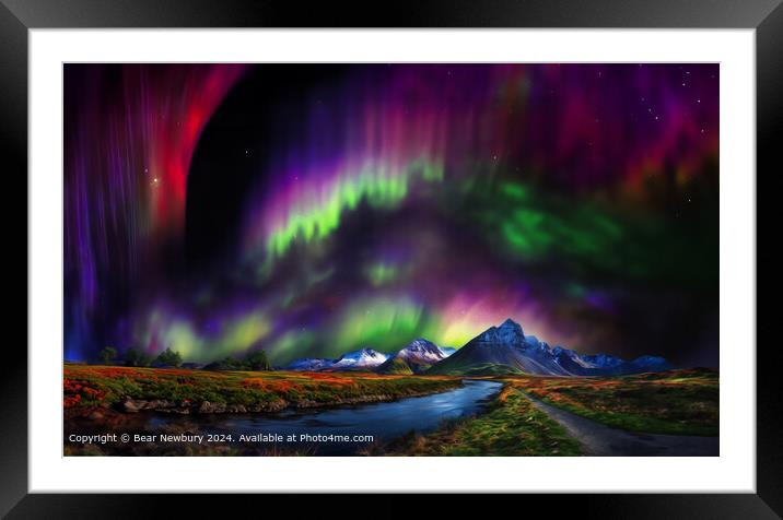 Aurora Snow Mountain Framed Mounted Print by Bear Newbury