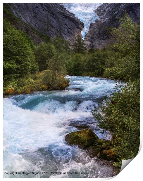 Briksdal Glacier Waterfall Norway Print by Maggie Bajada