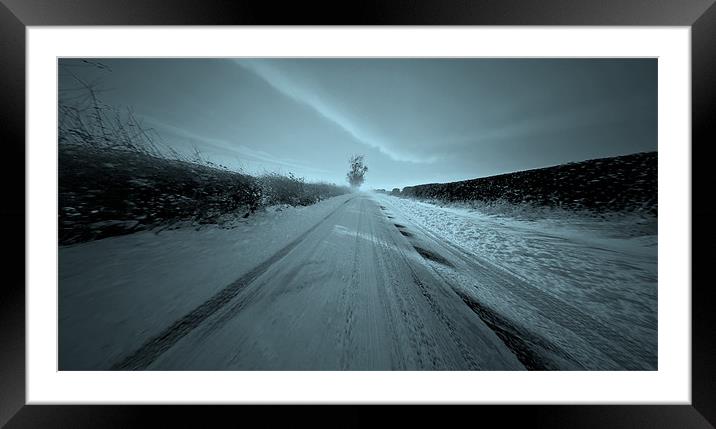 Blue snow road Framed Mounted Print by Kevin Dobie