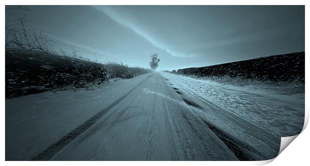 Blue snow road Print by Kevin Dobie