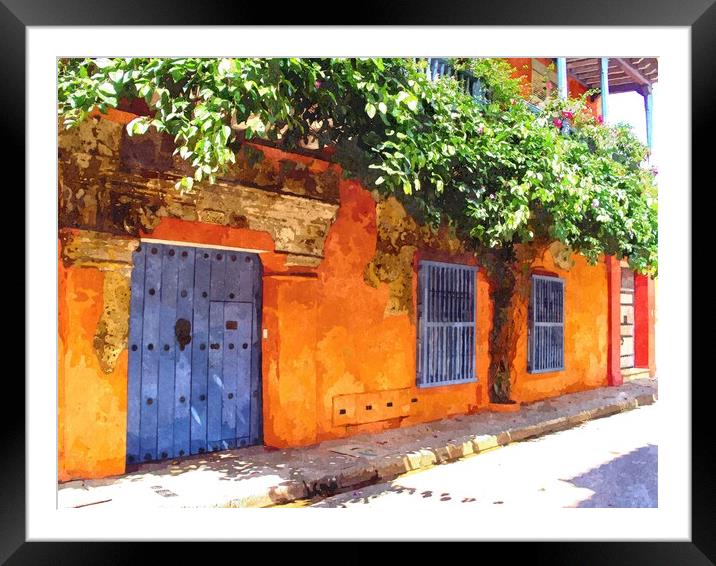 Blue Door in Cartagena Colombia Framed Mounted Print by Steve Painter