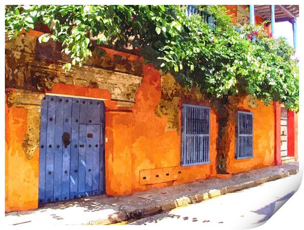 Blue Door in Cartagena Colombia Print by Steve Painter