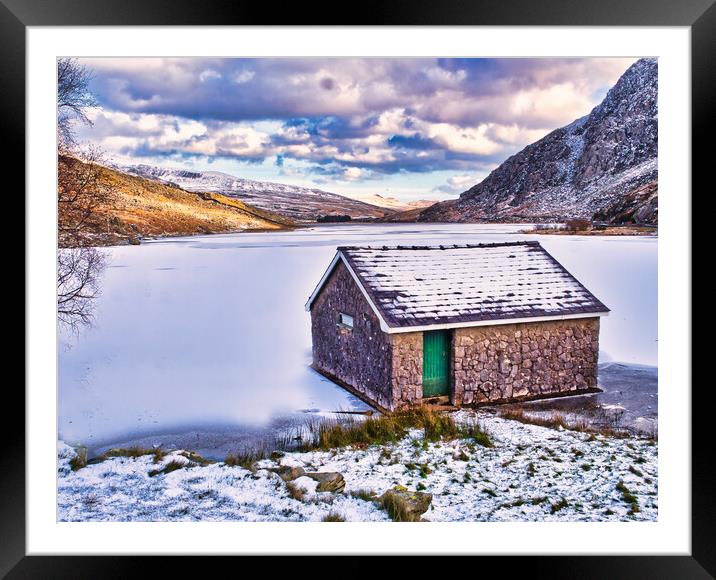 Winter Lake Snowscape Wales Framed Mounted Print by chris hyde