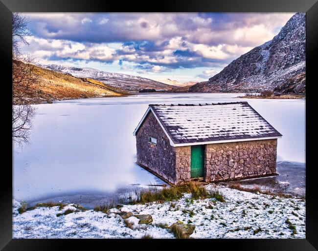 Winter Lake Snowscape Wales Framed Print by chris hyde