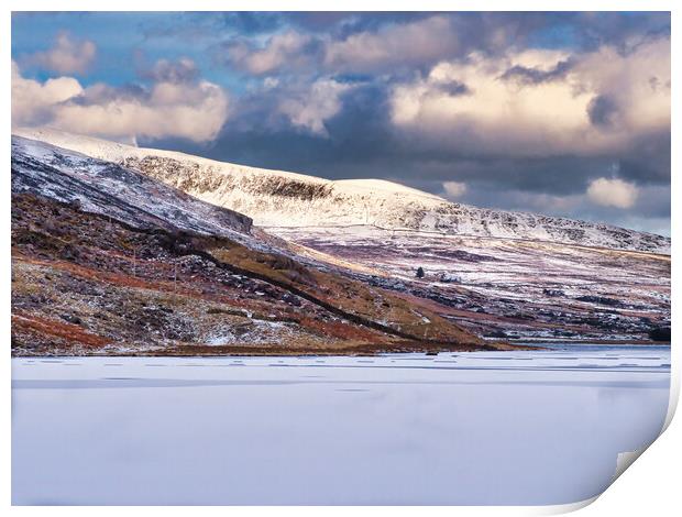 Icy Lake and Mountain Landscape Wales Print by chris hyde