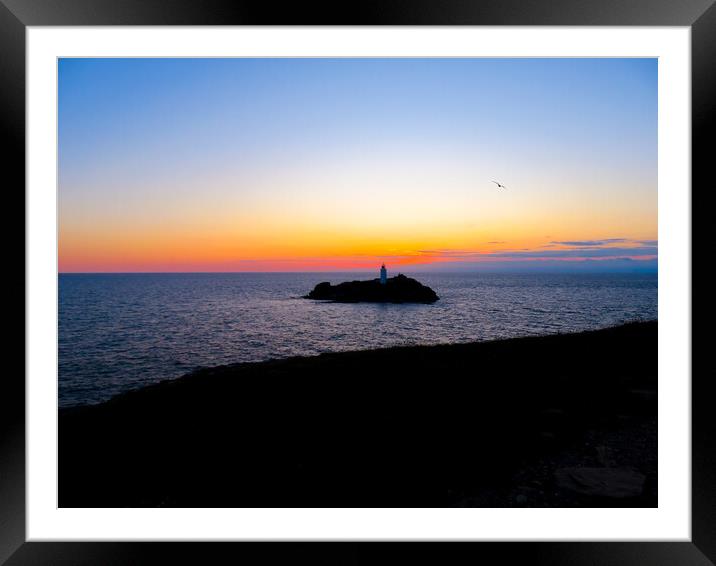 Godrevy Lighthouse Sunset Framed Mounted Print by Beryl Curran