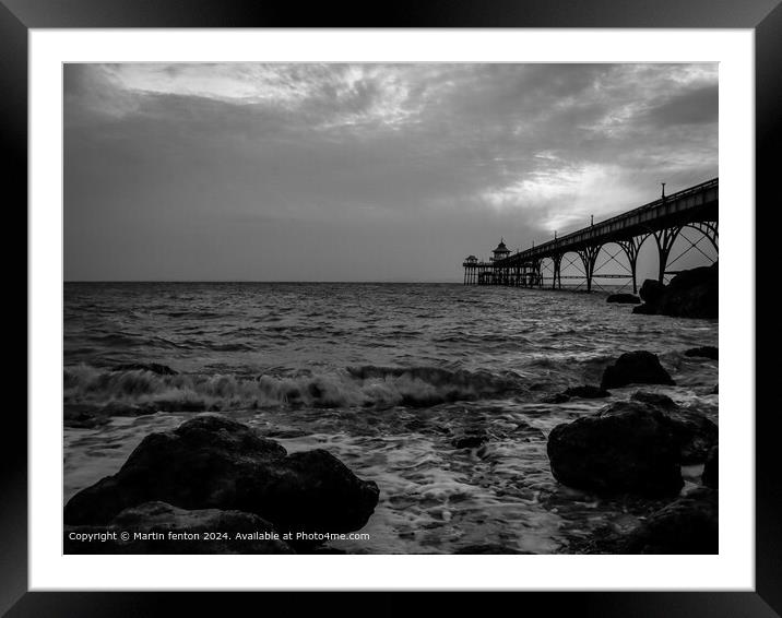 Clevedon Pier Black and White Seascape Framed Mounted Print by Martin fenton