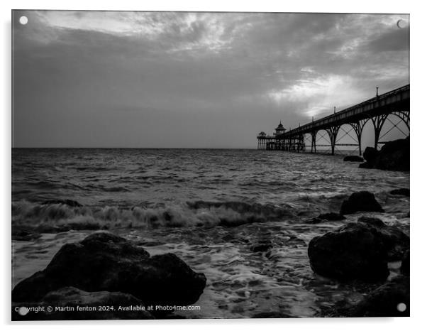 Clevedon Pier Black and White Seascape Acrylic by Martin fenton